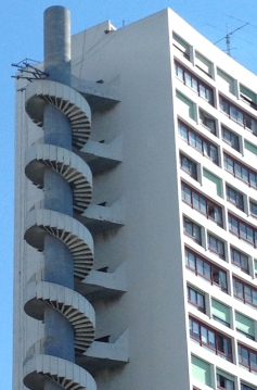 Spiral Fire Escape, Le Brasilia vu de la Cite Radieuse built in 1967, Marseille, France 2014